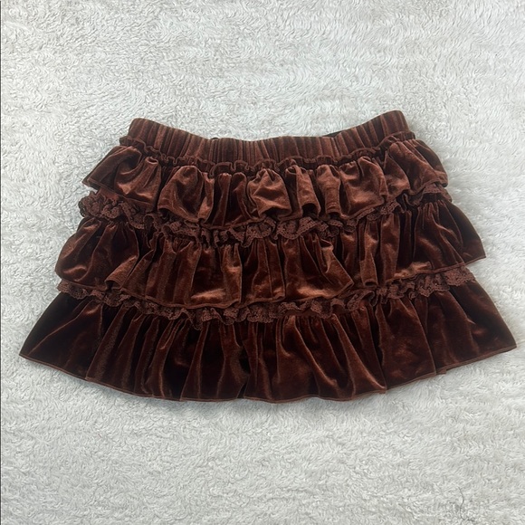 Cider Dresses & Skirts - Cider chocolate brown velvet and lace tiered ruffle mini skirt skort, med NWT